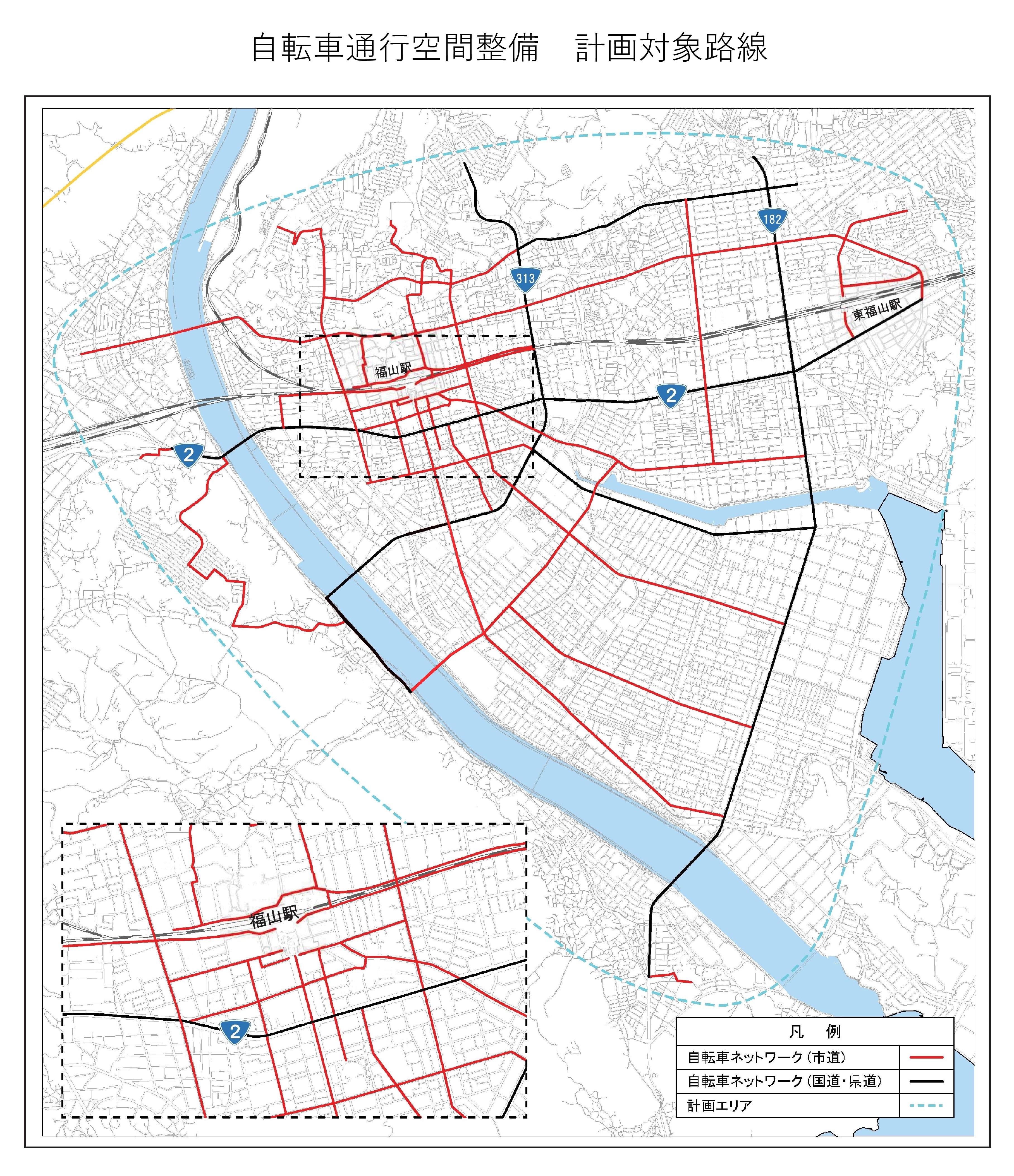 自転車通行空間整備の対象路線地図